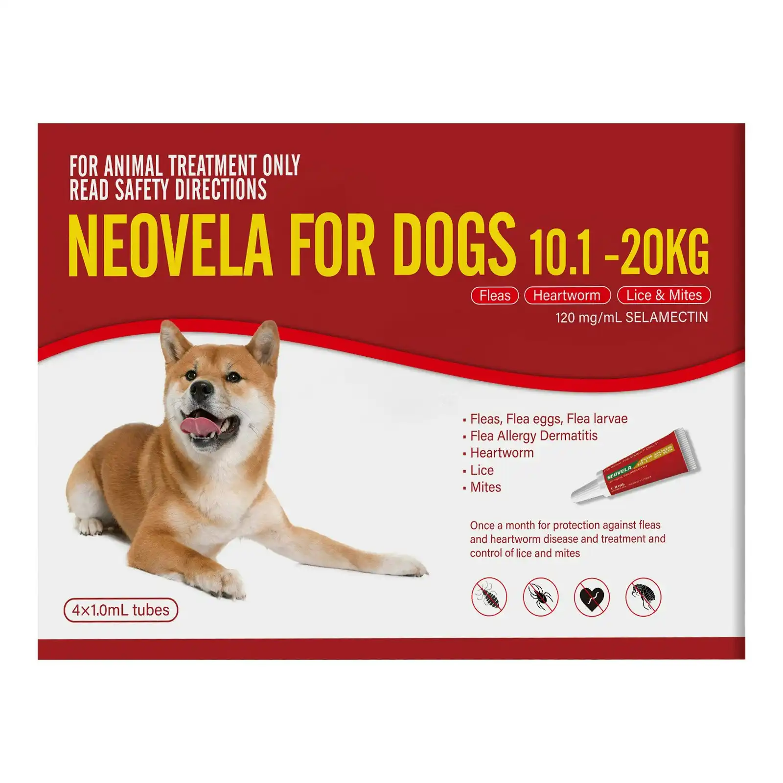 Neovela for Medium Dogs 10.1 to 20 Kg (RED) 4 Pack