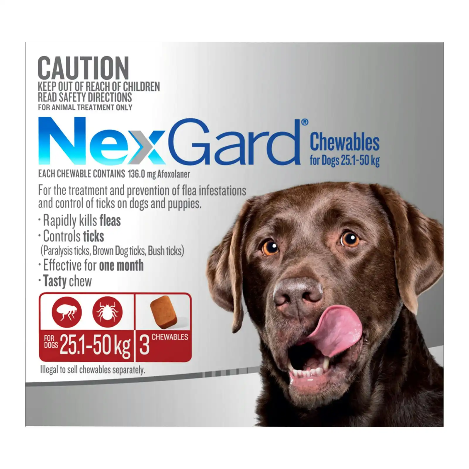 Nexgard Chewables For Dogs 25 - 50 Kg (Red) 3 Chews