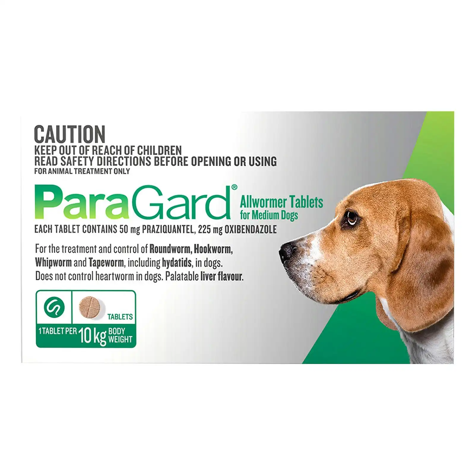 Paragard Allwormer Tablets For Medium Dogs 10 Kg 4 Tablets GREEN