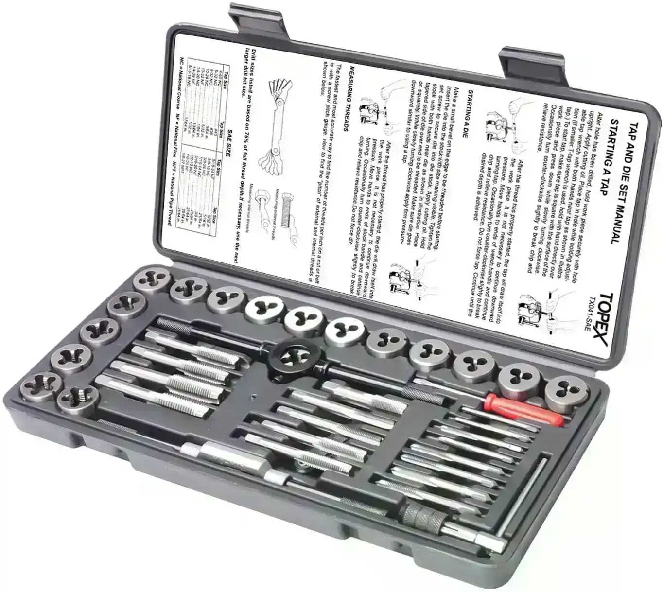 40 PCs Imperial Tap and Die Set Screw Thread Drill Kit Pitch Gauge M3-M12