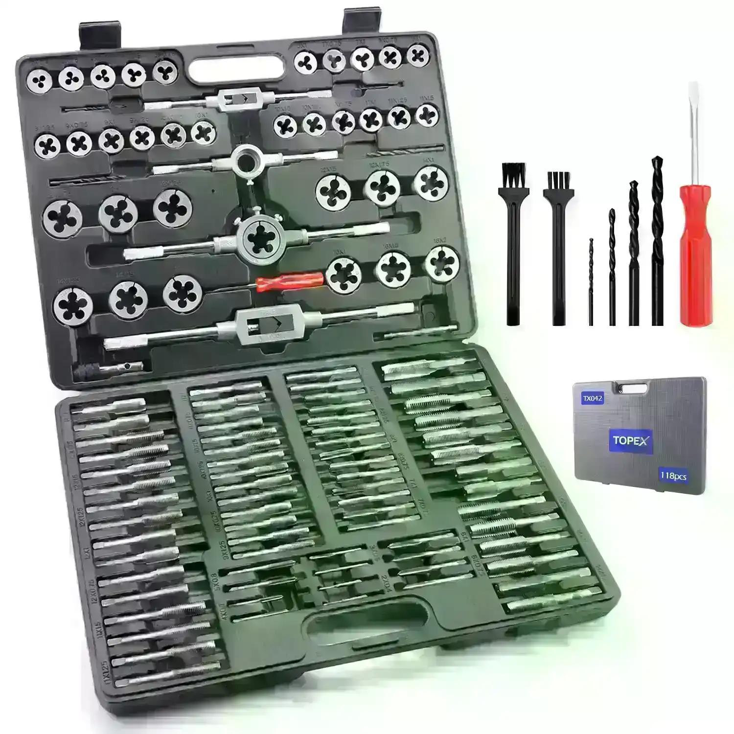 Topex 118-Piece Metric Tap and Die set Screw Thread Drill Repair Kit M2-M18