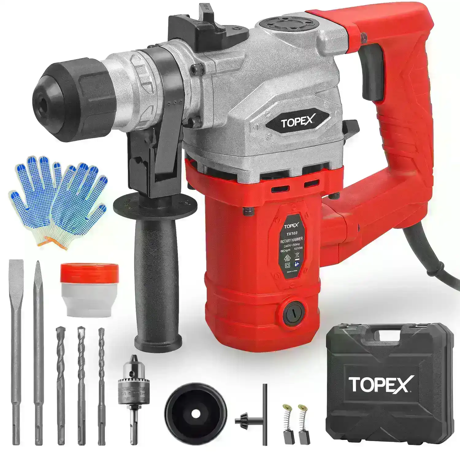 Topex 1010W SDS+ Rotary Hammer Drill Demolition Jack Hammer Kit w/ Chisels Drill