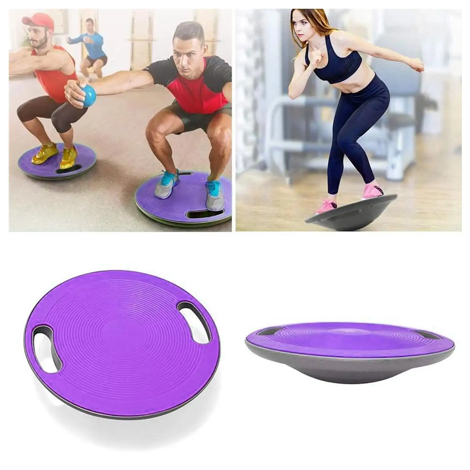 Balance Board Trainer Wobble Disc Yoga Gym Exercise 40cm 360 Degree Rotation - Purple