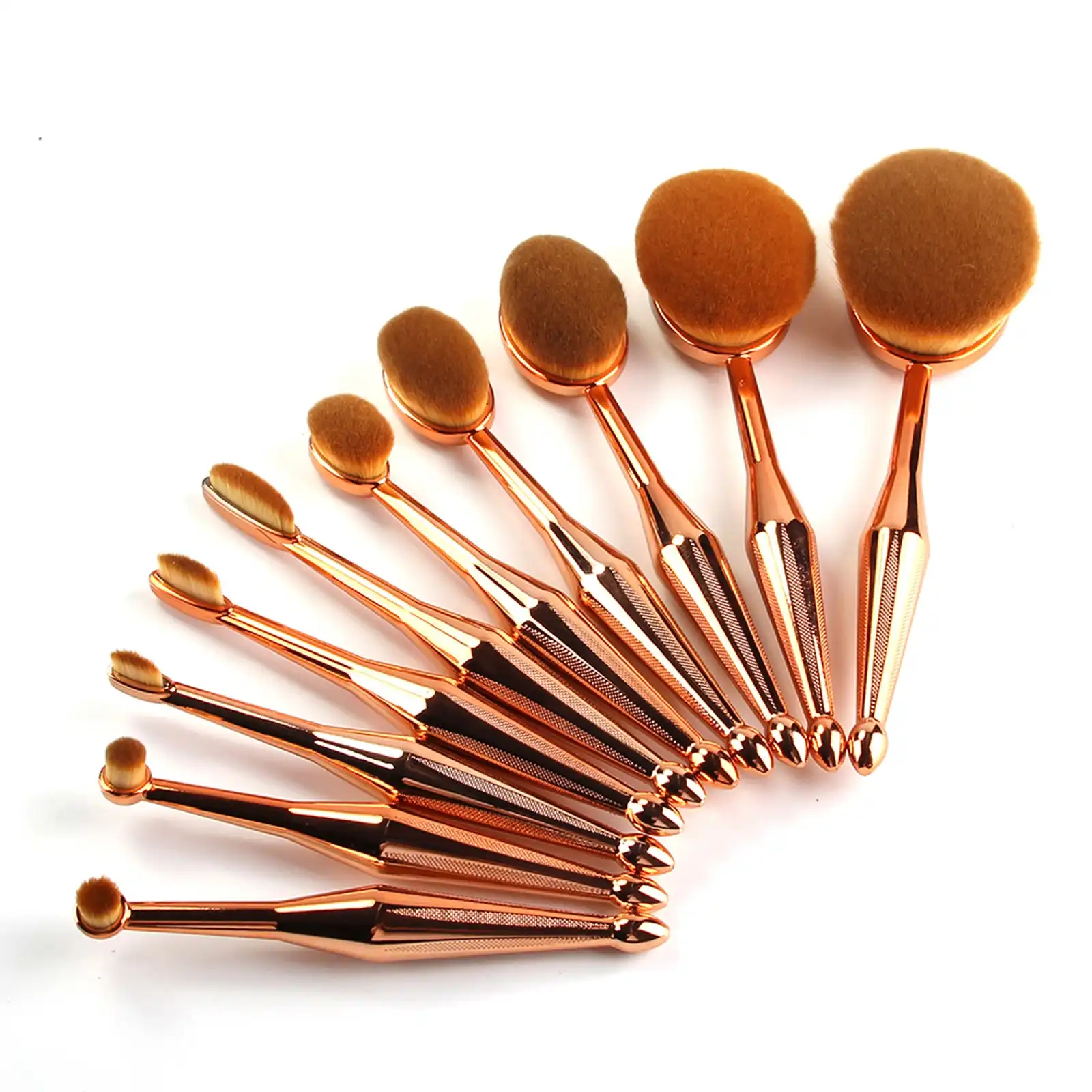 10 Piece Professional Oval Makeup Brush Set All In One Gold