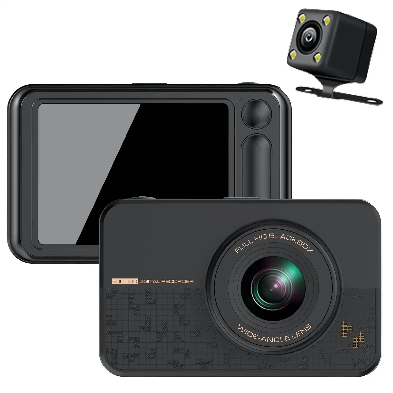 1080P FHD In Car DVR Crash Camera Recorder 2"LCD Front Rear Camera MicroSD Input 200mA Battery