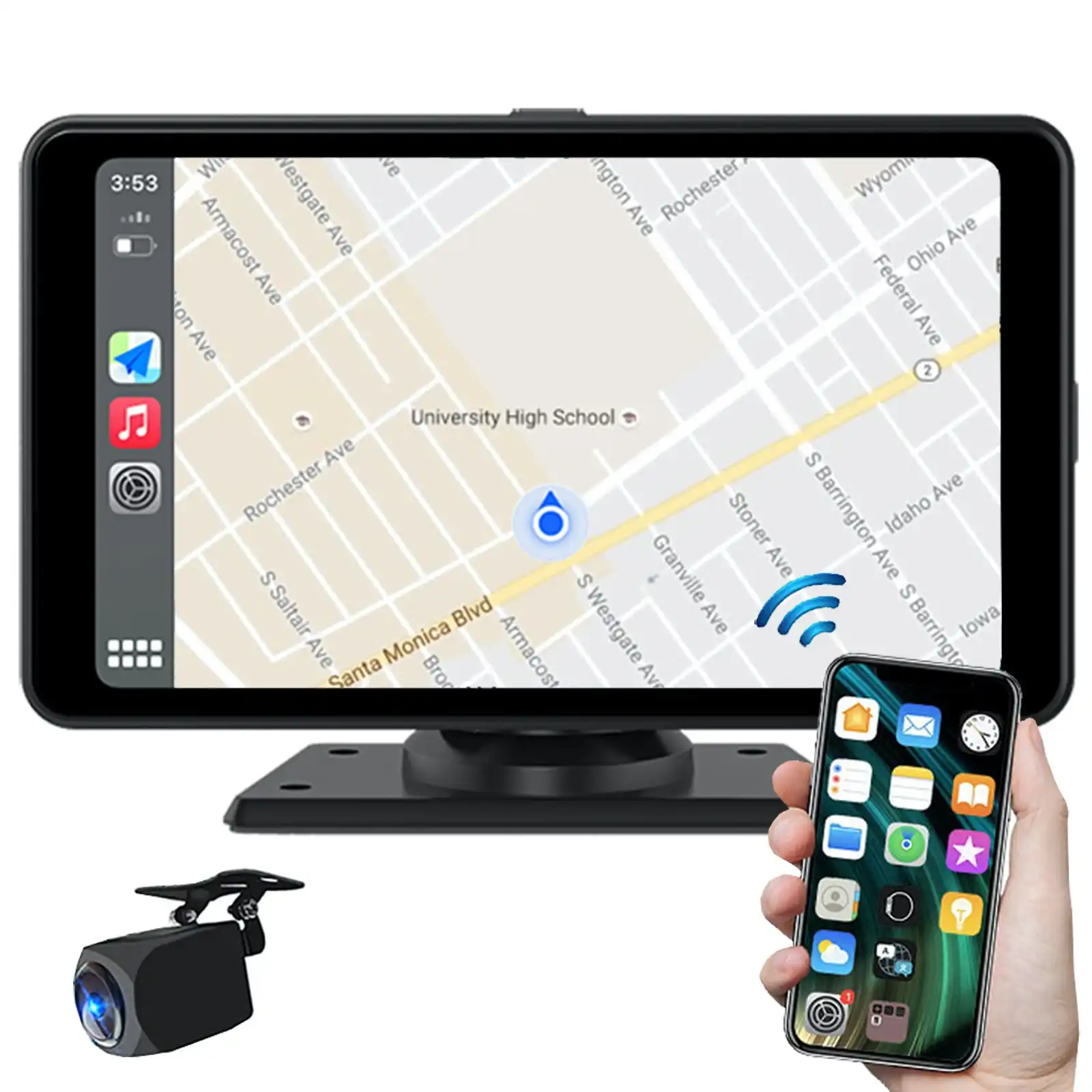 7" FHD Touch Screen Car DVR Crash Camera Recorder Bluetooth Sync WiFi GPS Rear Camera CarPlay