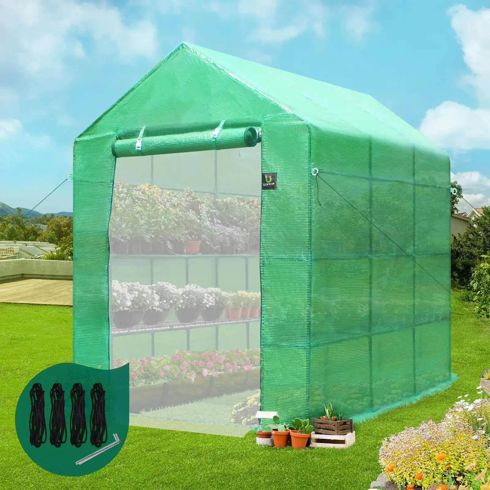 Livsip Greenhouse Walk in Tunnel Green House Garden Shed Storage Plant 2.1X1.4M