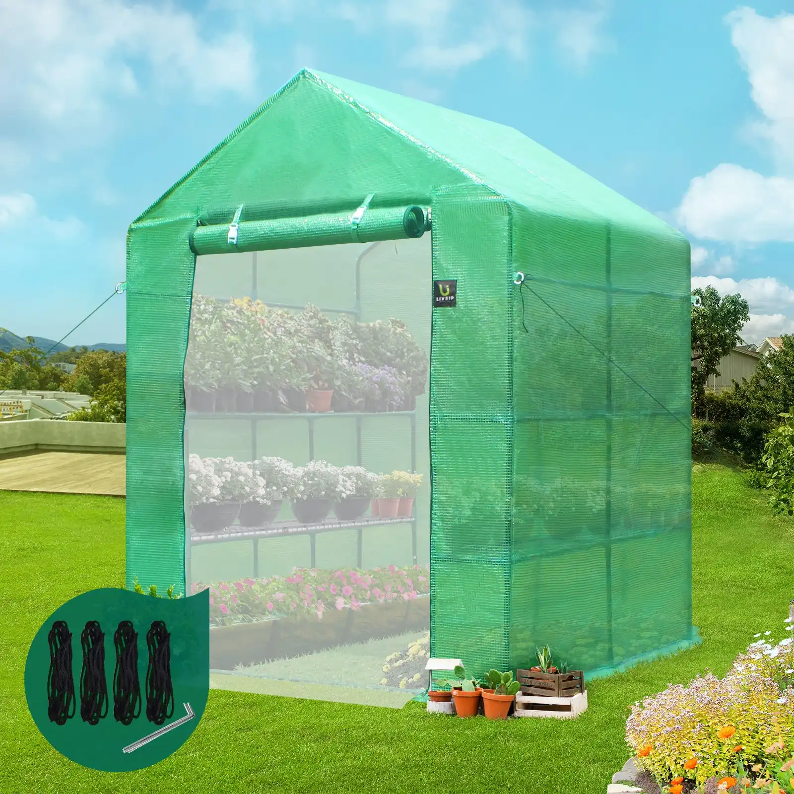 Livsip Greenhouse Walk in Tunnel Green House Garden Shed Storage Plant 1.4X1.4M