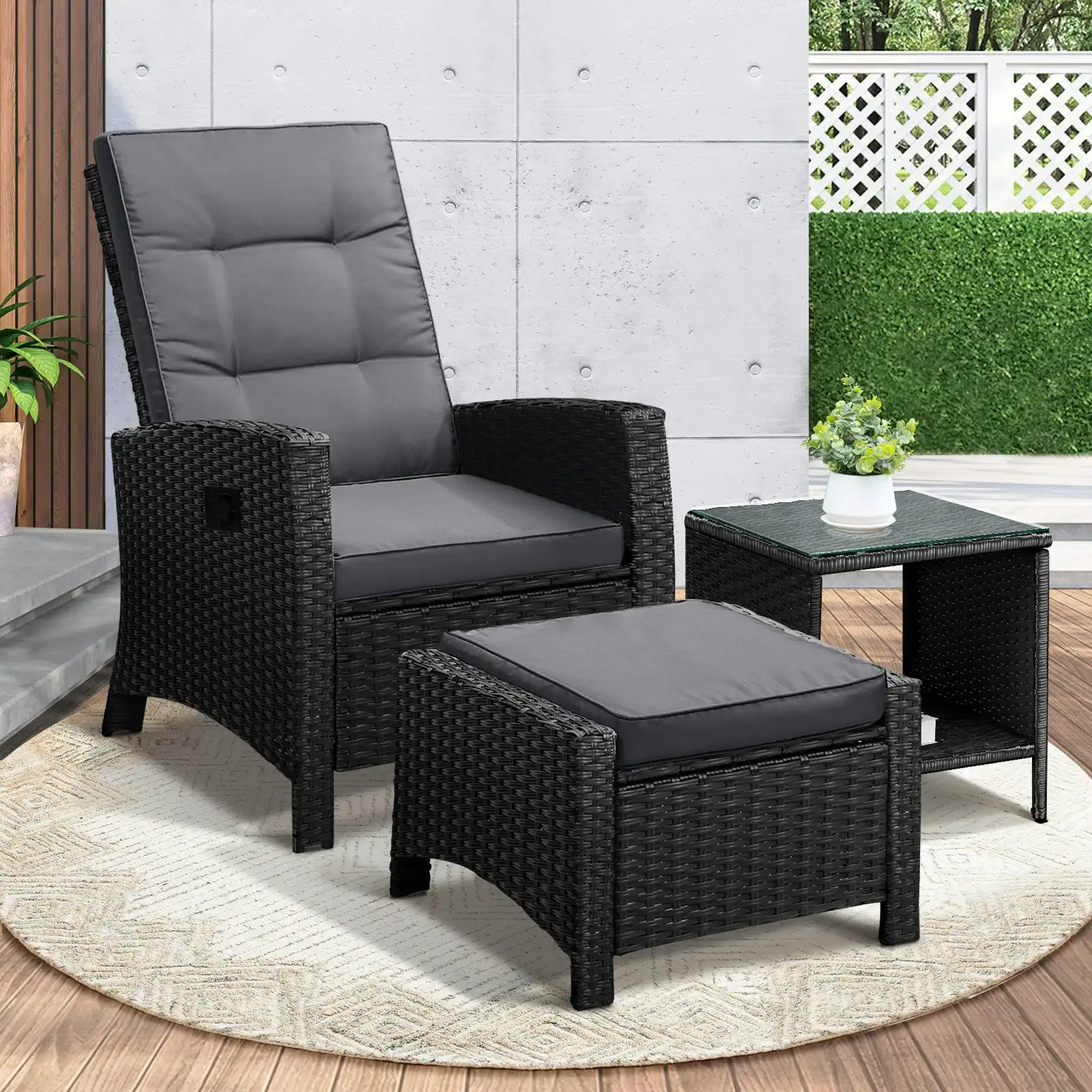 Livsip Recliner Chairs & Table Outdoor Furniture Wicker Sofa Patio Set Garden