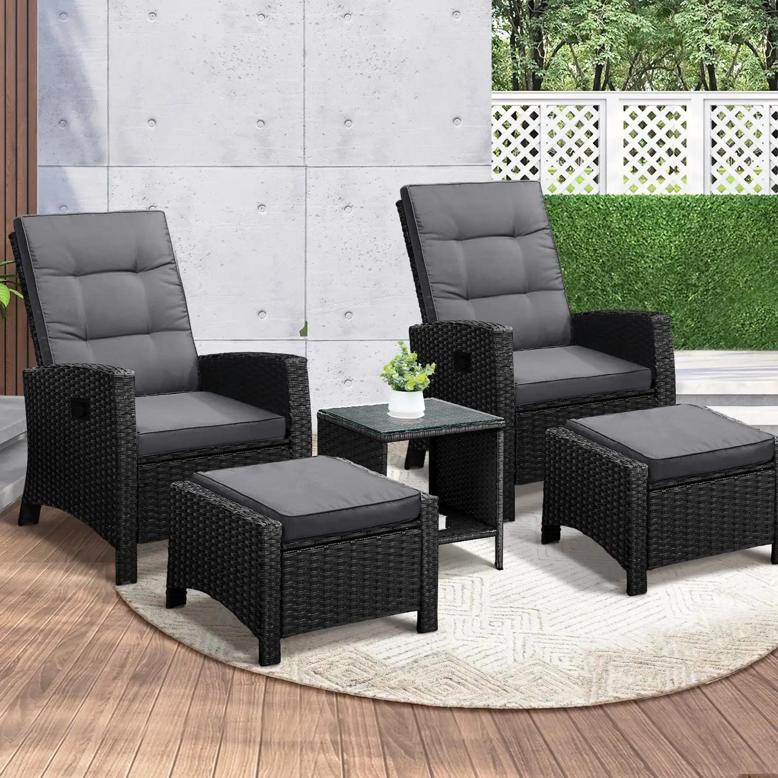 Livsip Outdoor  Recliner Chair & Table Set Wicker lounge Patio Furniture Setting