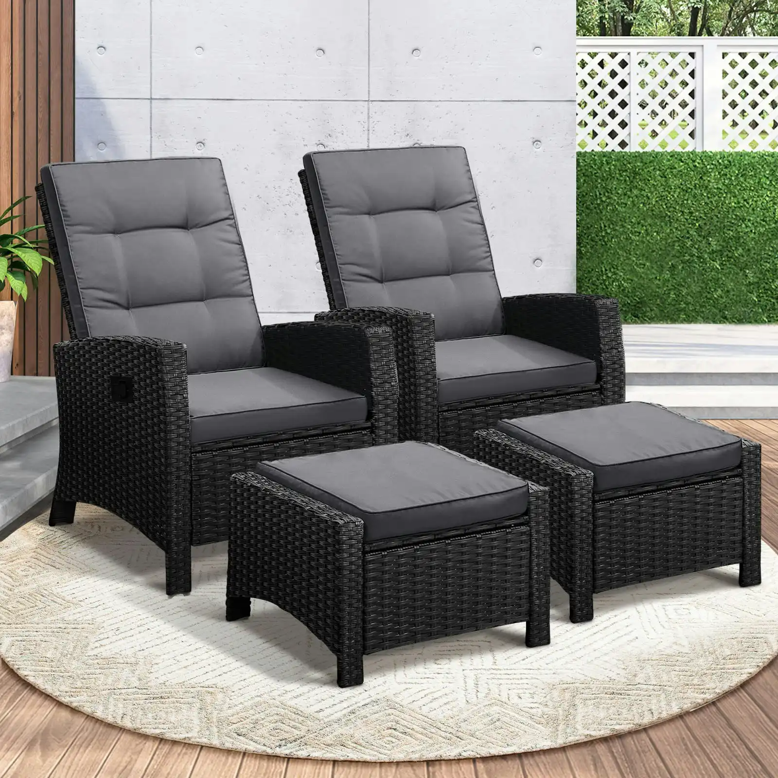 Livsip Recliner Chairs Sun Lounge Outdoor Patio Furniture Wicker Lounger 2X