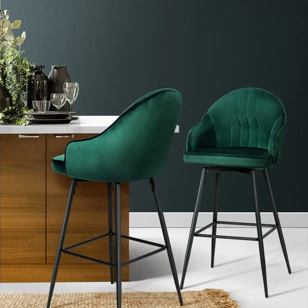 Artiss Bar Stools Kitchen Stool Dining Chairs Velvet Green Mesial