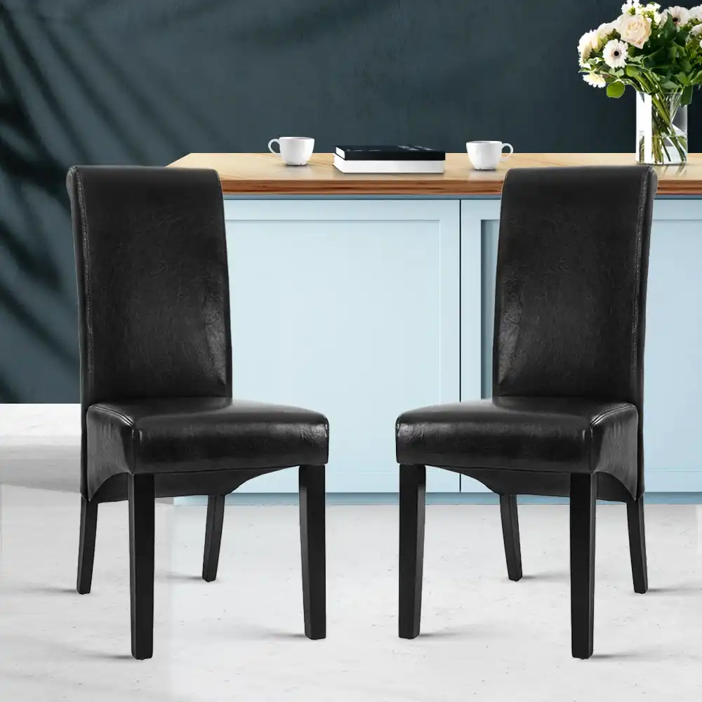 Artiss Dining Chairs Leather Kitchen Chairs High-Backed Grey Chairs Set Of 2