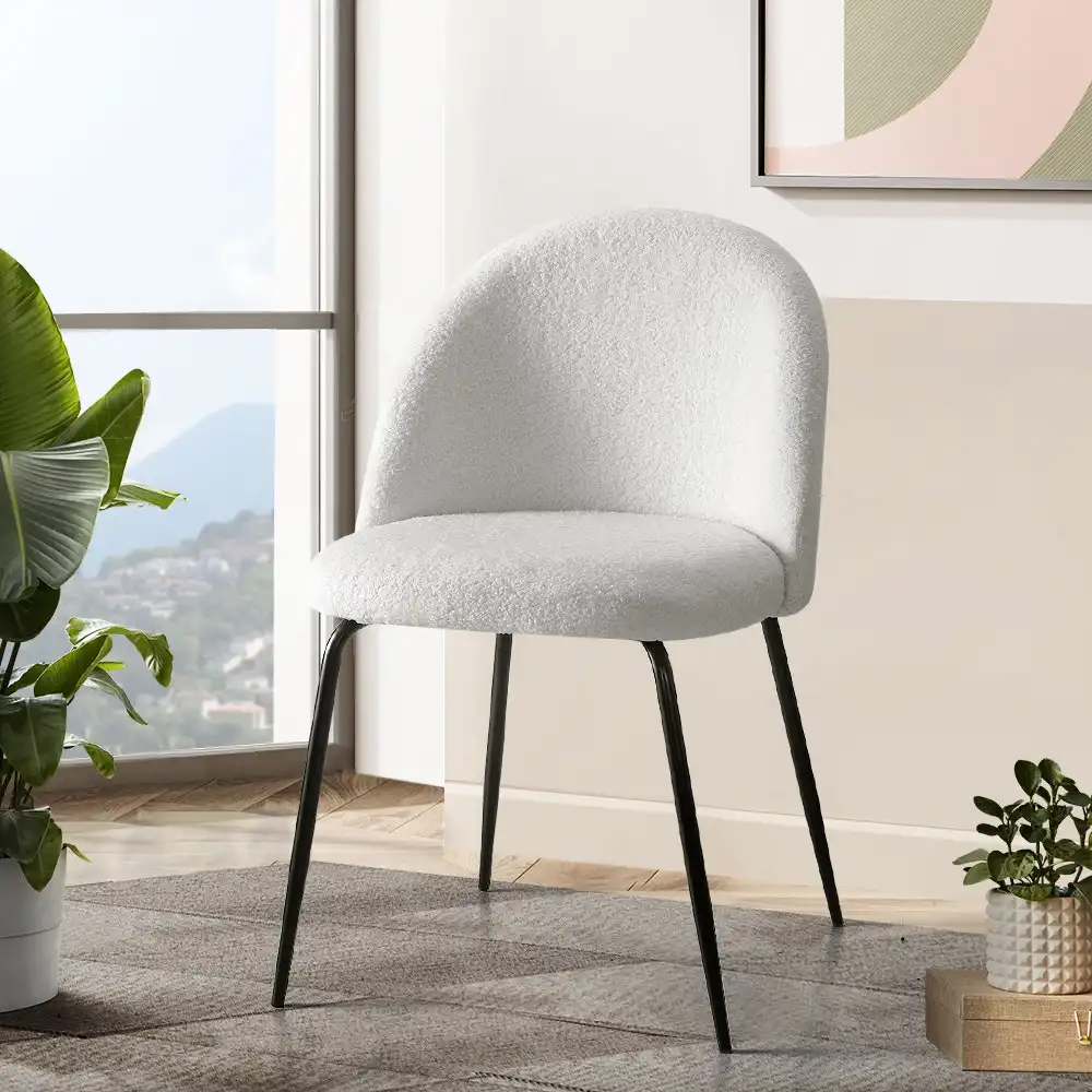 Artiss Dining Chairs Sherpa Boucle Upholstered Chairs Set Of 2 White