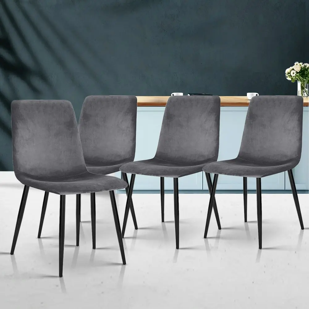 1 Set of 4 Artiss Dining Chairs Grey Velvet