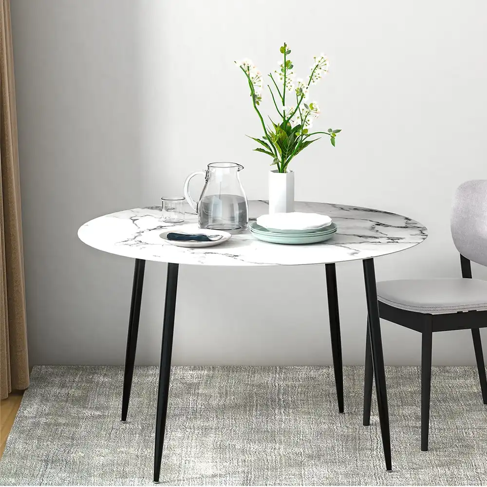 Artiss Dining Table Round Wooden Table Marble Effect 110CM