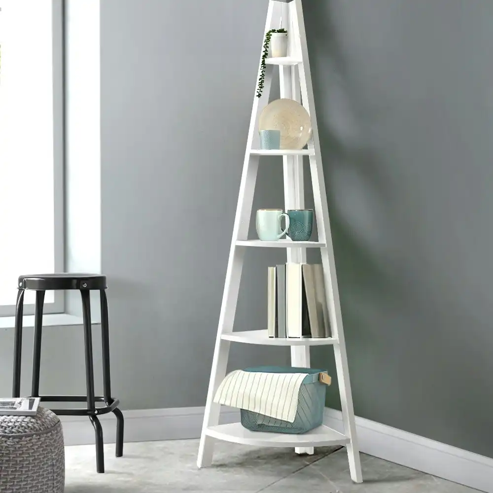 Artiss Display Shelf Ladder Corner Shelves Storage 5-tier White