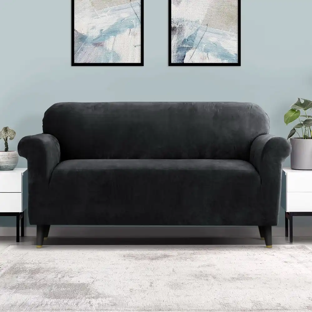Artiss Sofa Cover Couch Covers Velvet 3 Seater Black