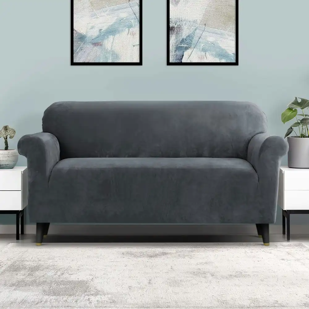 Artiss Sofa Cover Couch Covers Velvet 3 Seater Grey