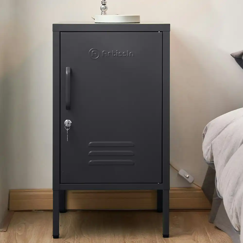 ArtissIn Metal Locker Side Table Storage Cabinet MINI Black