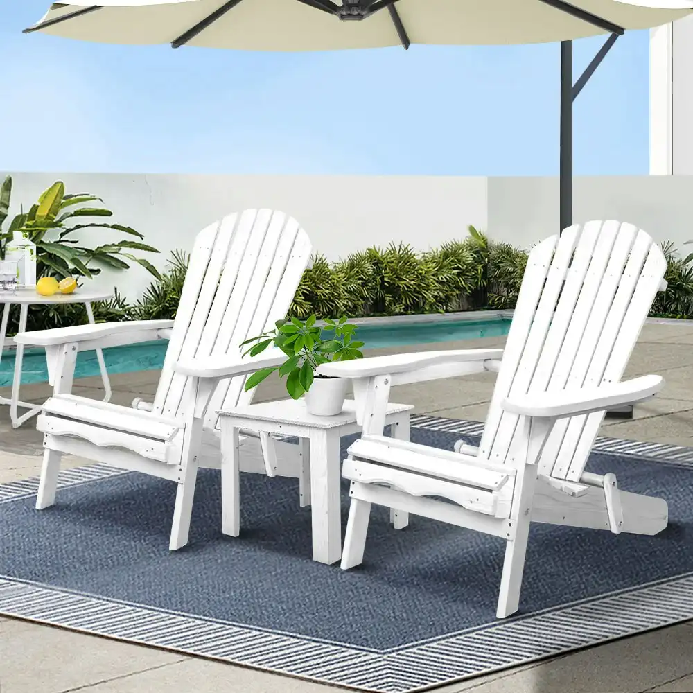 Gardeon 3pc Outdoor Chair Beach Chairs Garden Table Setting Wooden Patio Yard Lounge Furniture Gardeon