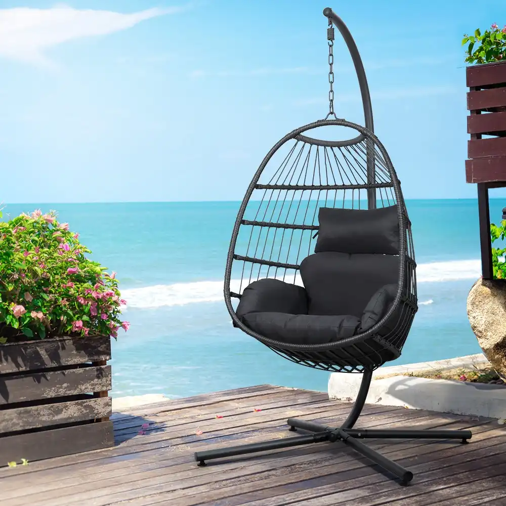 Gardeon Egg Swing Chair Hammock with Stand Outdoor Furniture Grey