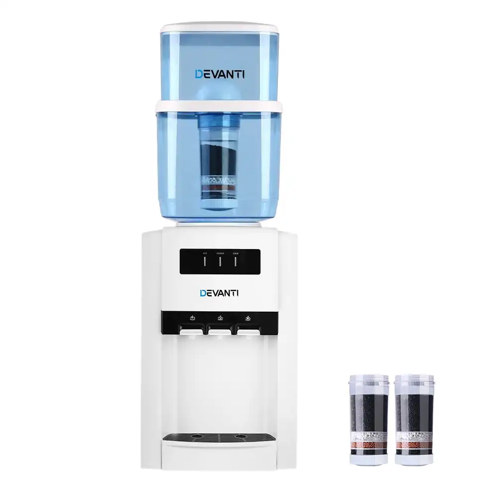 Devanti Water Cooler Dispenser Bench Top Ceramic Tap Water Purifier 22L Filter Container Bottle White