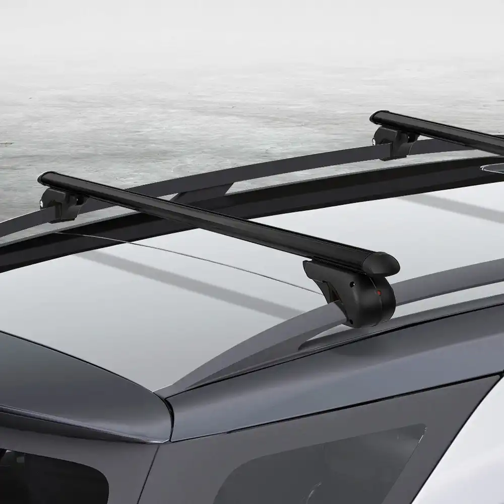 Giantz Universal Car Roof Rack 1200mm Cross Bars Aluminium Black Adjustable Car 90kgs load Carrier