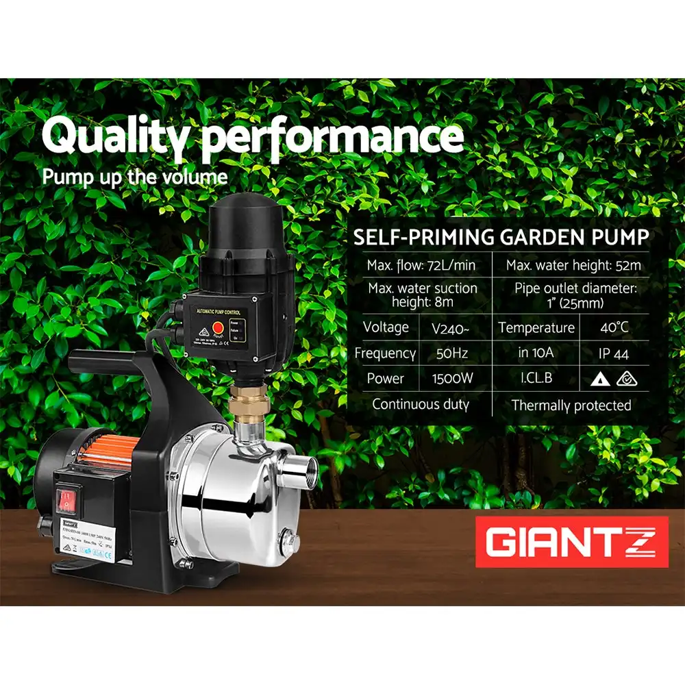 Giantz Water Pump Garden Stage High Pressure Controller Tank Rain Irrigation 1500W
