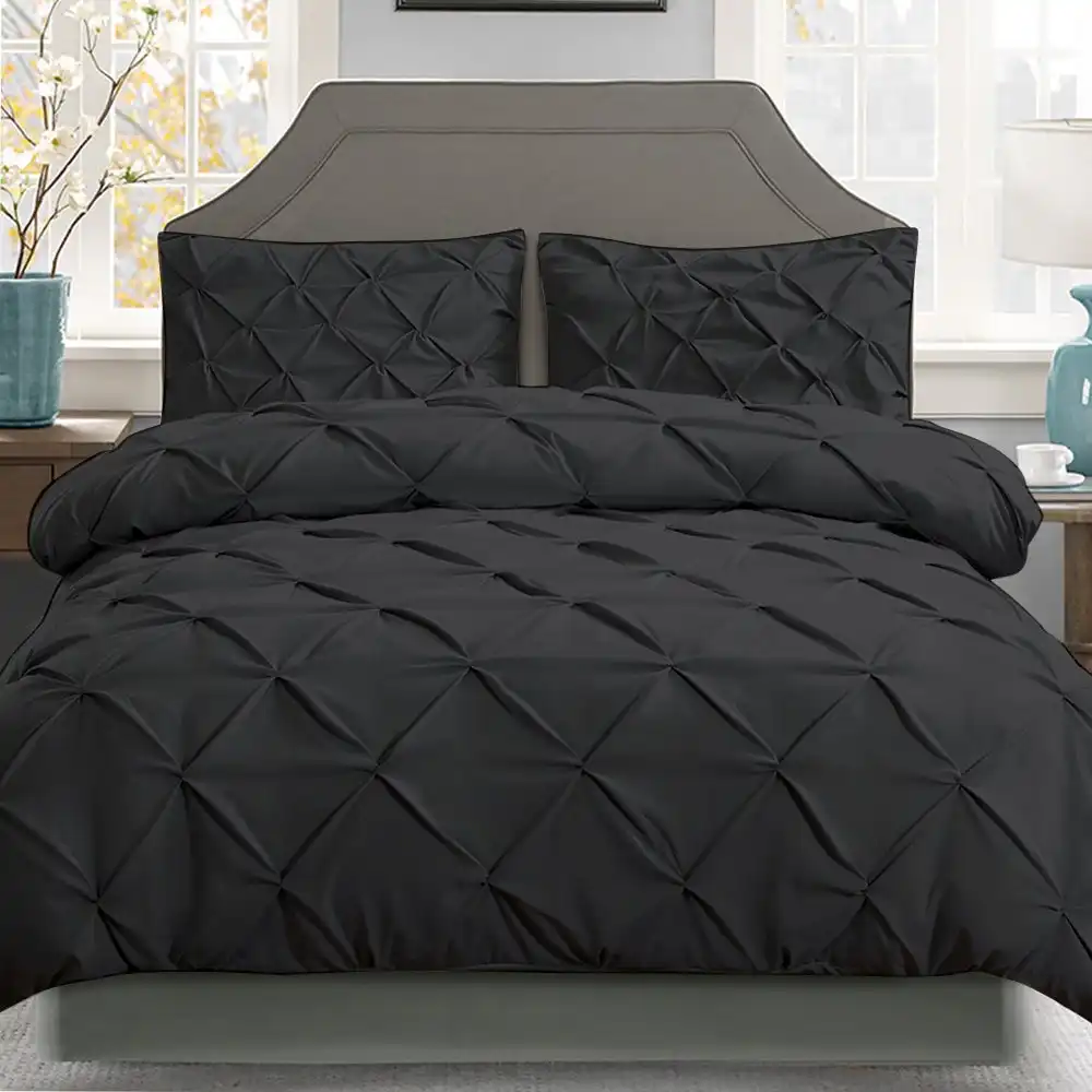 Giselle Quilt Cover Set Diamond Pinch Black - Queen