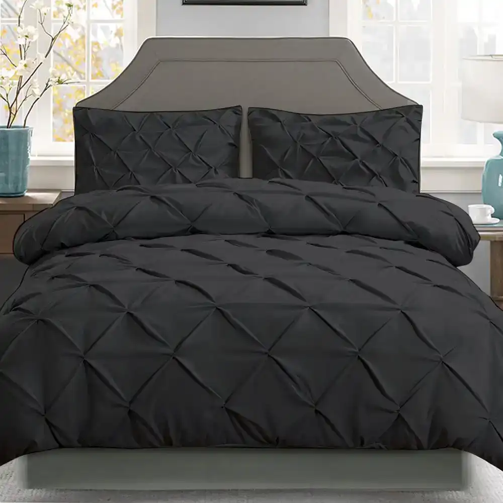 Giselle Quilt Cover Set Diamond Pinch Black - Queen