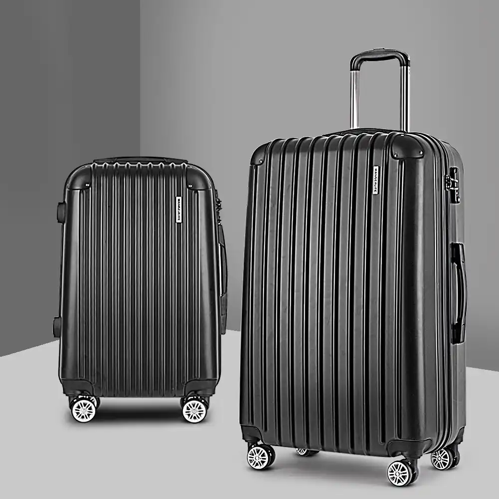 Wanderlite 2pcs Luggage Trolley Sets Travel Suitcase Black