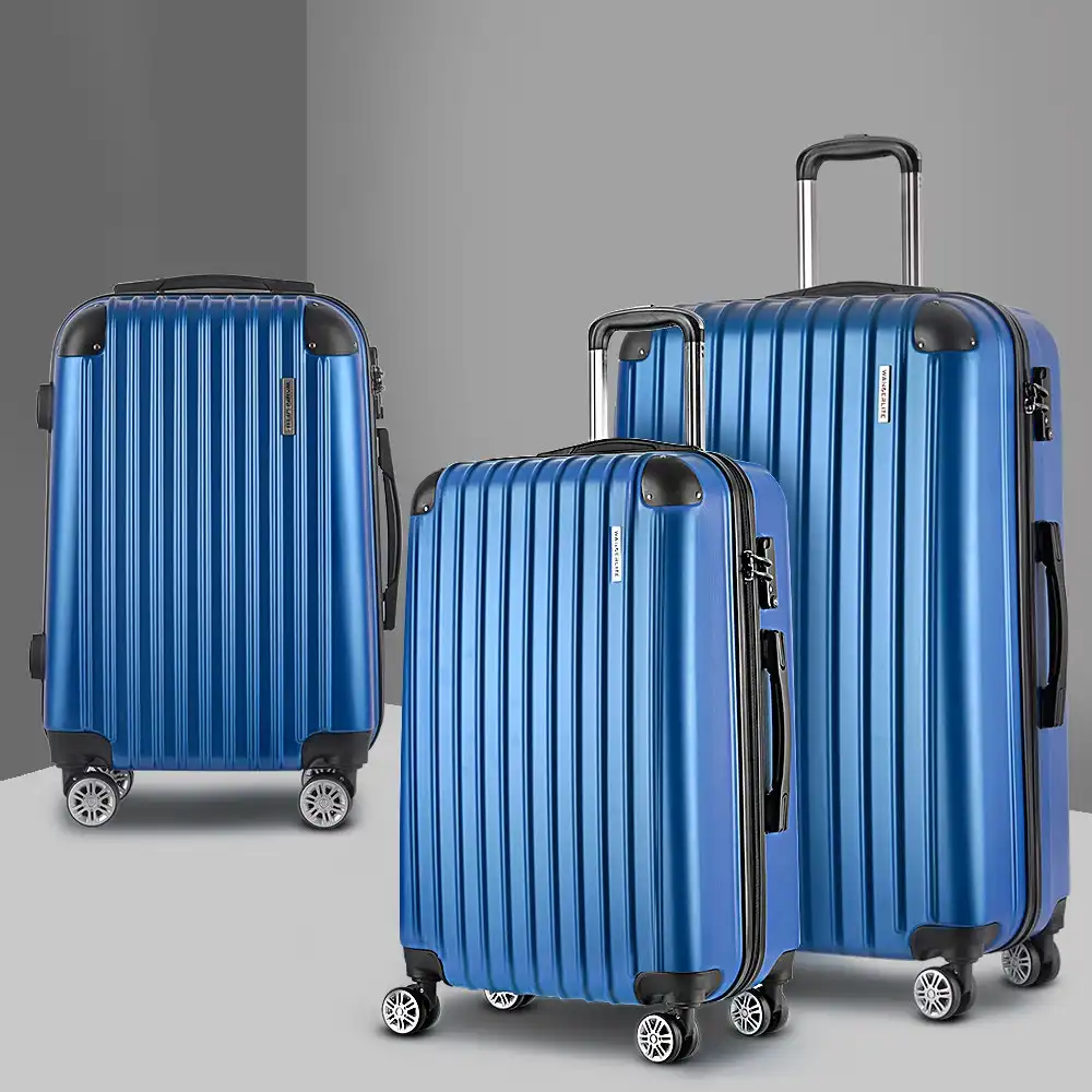 Wanderlite 3pcs Luggage Trolley Set Travel Suitcase Hard Case Carry On Bag Blue