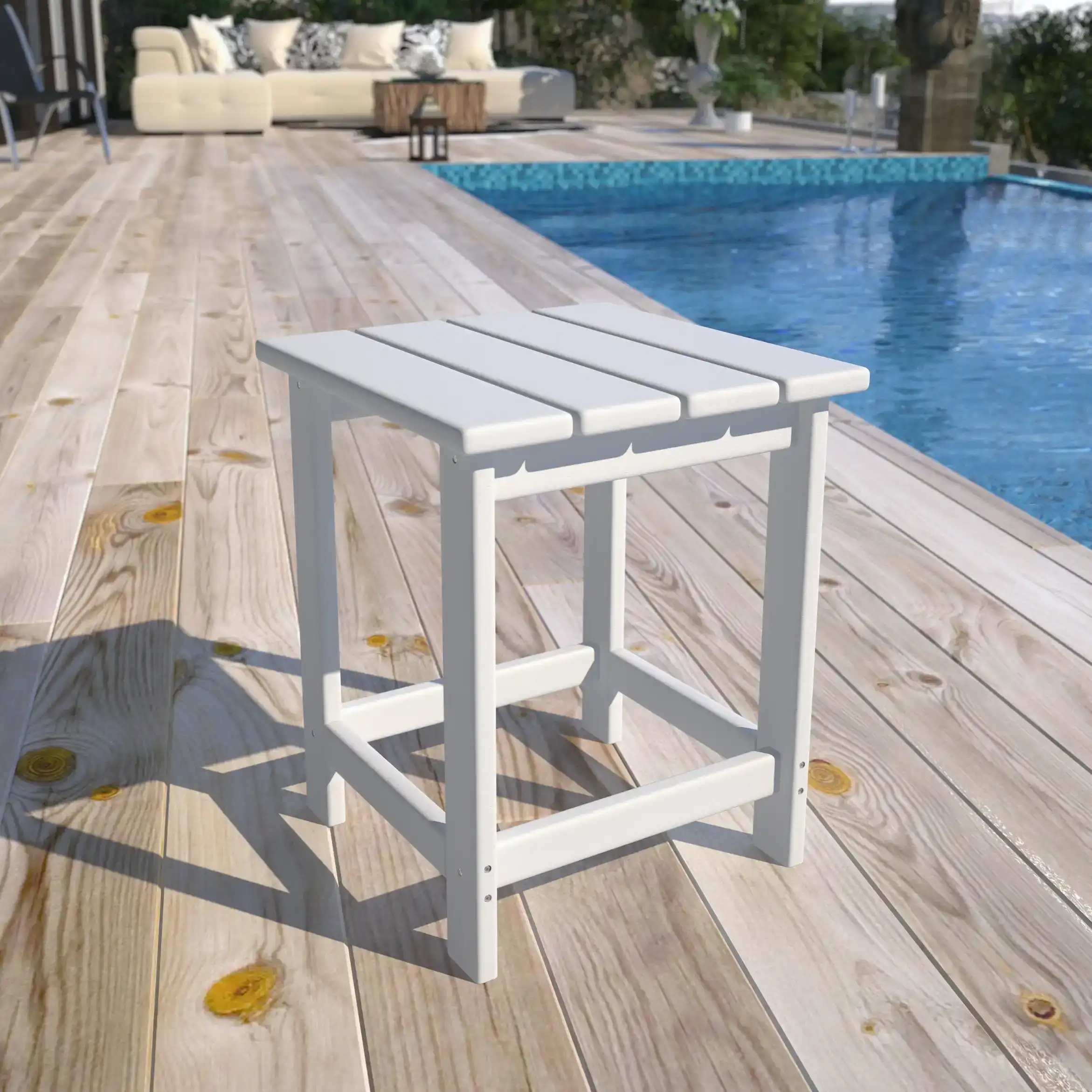 EHOMMATE HDPE Square Side Table Outdoor Indoor Living Garden Table White