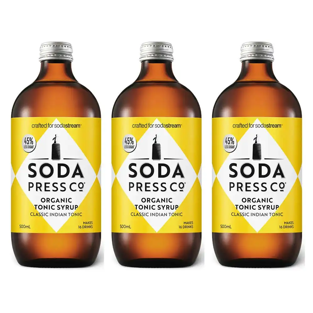 3PK SodaStream 500ml Soda Press Organic Syrup/Mix 50% Less Sugar Indian Tonic