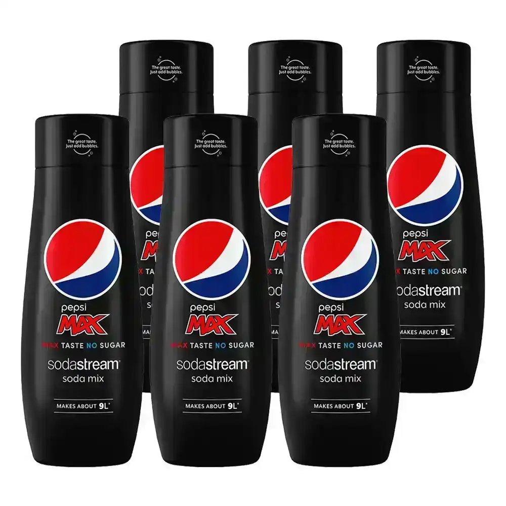 6x SodaStream 440ml Pepsi Max No Sugar Soda/Sparkling Water Syrup/Mix Makes 9L