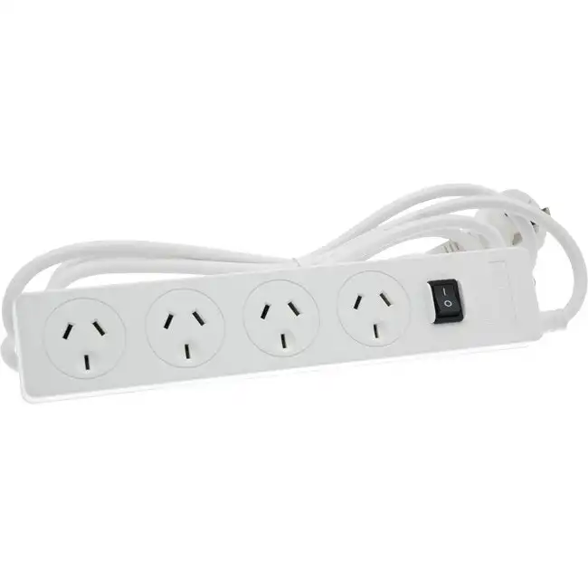 Jackson PT4113 4-Way Powerboard w/ Surge Overload Protection/3m Power Cord White
