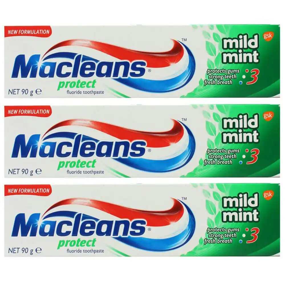 3x Macleans 90g Fluoride Toothpaste Protect Dental Oral Teeth Care Mild Mint