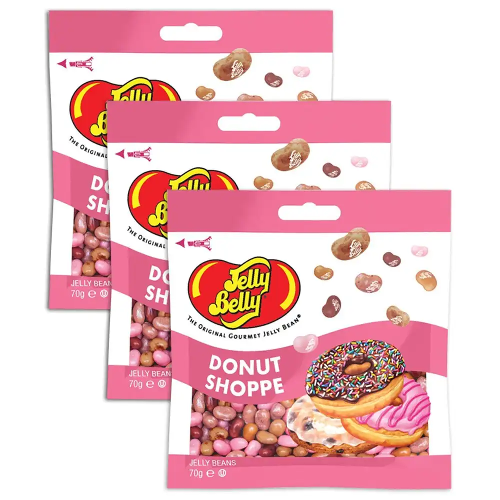 3x Jelly Belly 70g Donut Shoppe Flavour Chewing Soft Jelly Bean Lolly Snack Bag