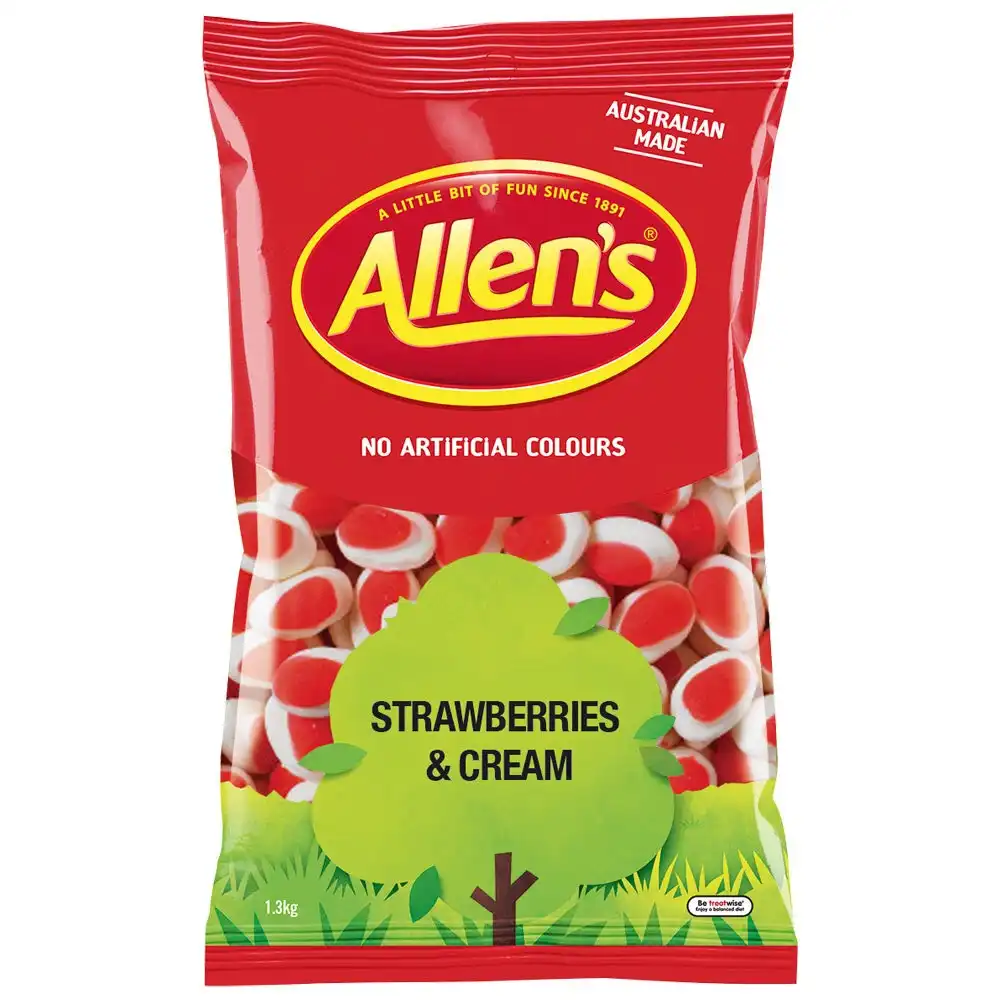 Allen's 1.3kg Creamy Strawberries & Cream Flavour Soft Chew Lolly/Candy Sweets