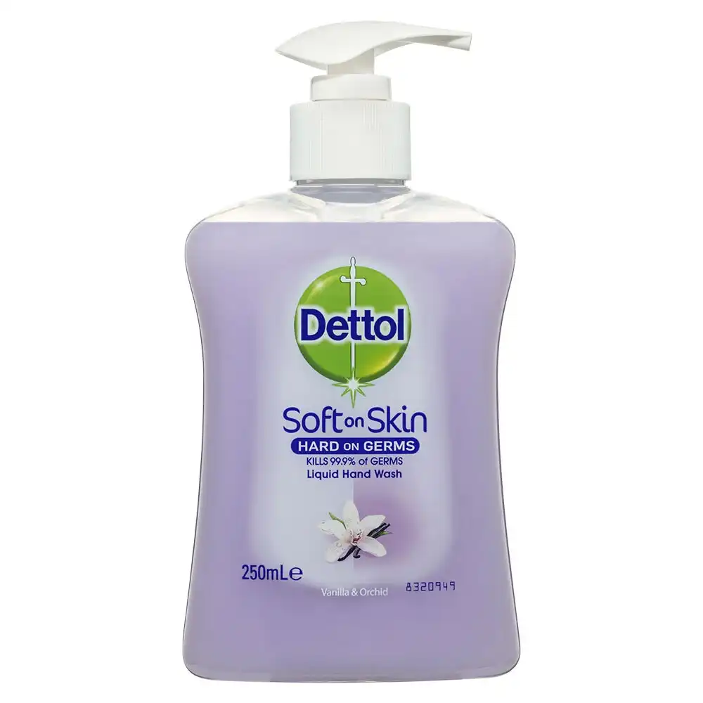 12x Dettol 250ml Liquid Soft on Skin Hand Wash Antibacterial Vanilla/Orchid Pump