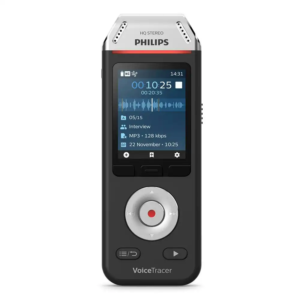 Philips VoiceTracer Audio Voice Recorder for Interviews w/ 2 Microphone Black