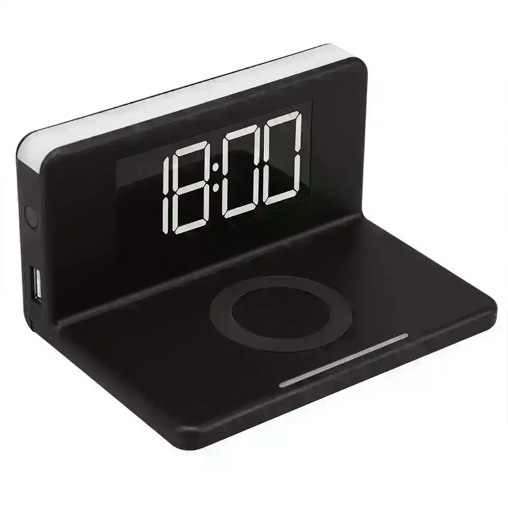 Rewyre Alarm Clock/Night Light QI Wireless Phone Charger Black For Apple/Samsung