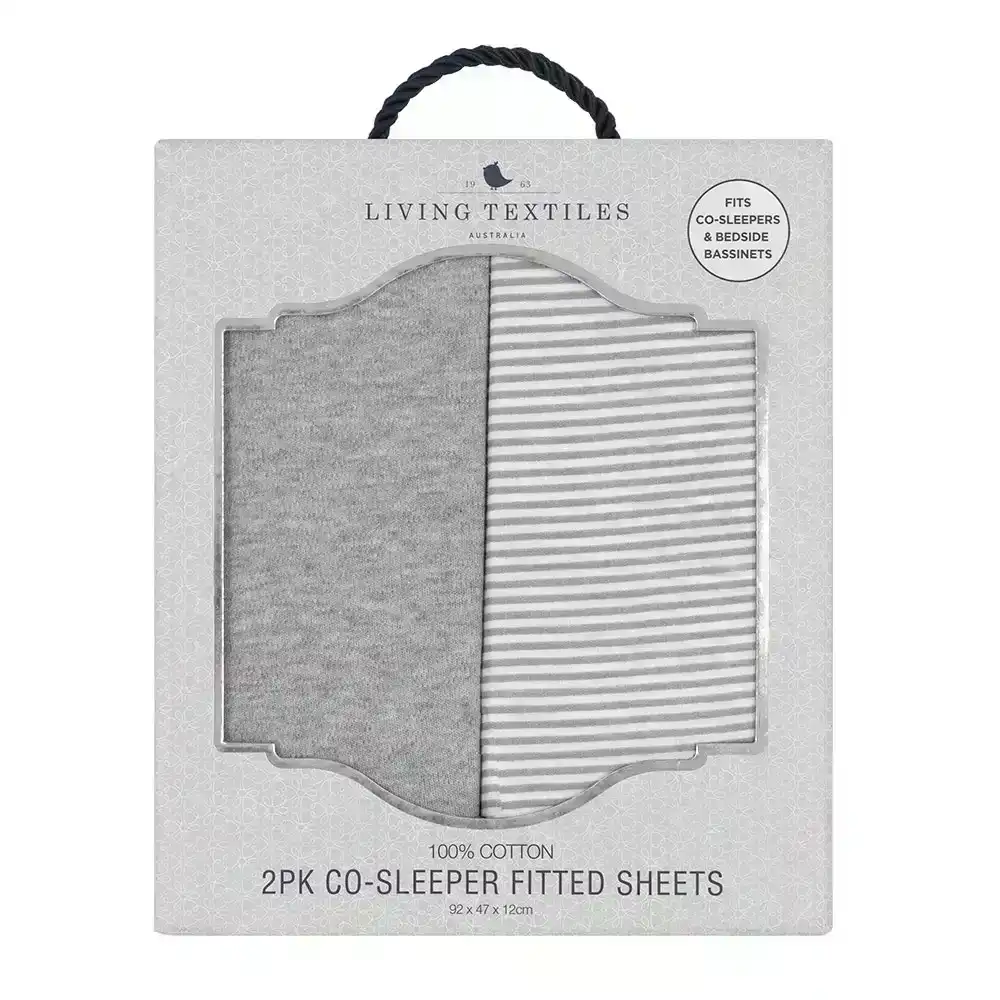 2 Pack Jersey Co-Sleeper/Cradle Fitted Sheet Grey Stripe/Melange