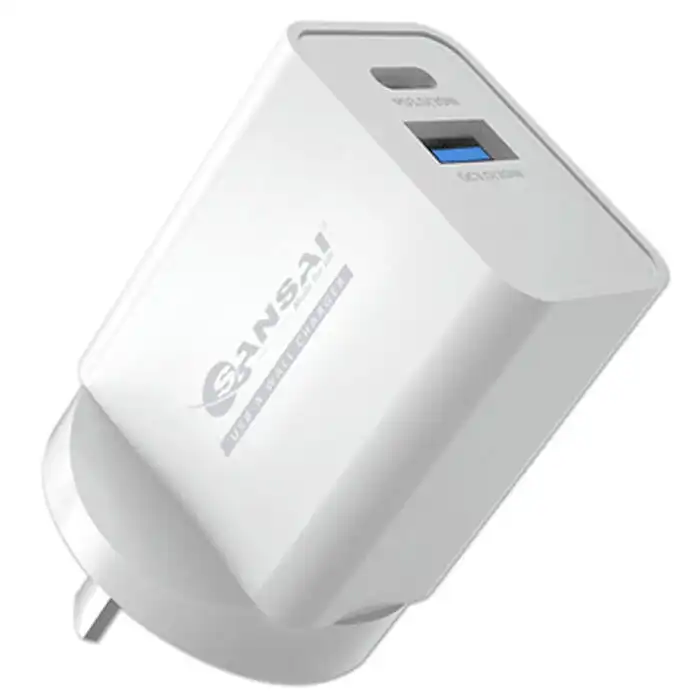 Sansai 20W PD Dual Type USB-C/USB-A Phone/Mobile Wall Charger Adapter Port Plug