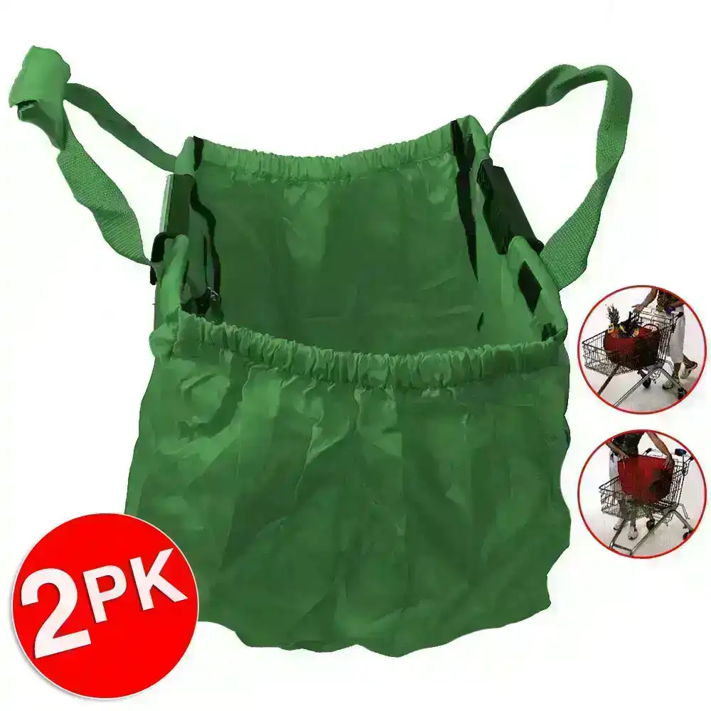 2PK Multi Purpose Clip + Carry Bag for Shopping Trolley Waterproof Compact Green