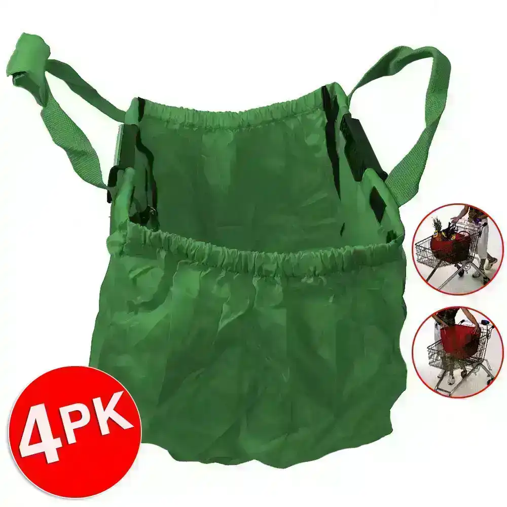 4PK Multi Purpose Clip + Carry Bag for Shopping Trolley Waterproof Compact Green