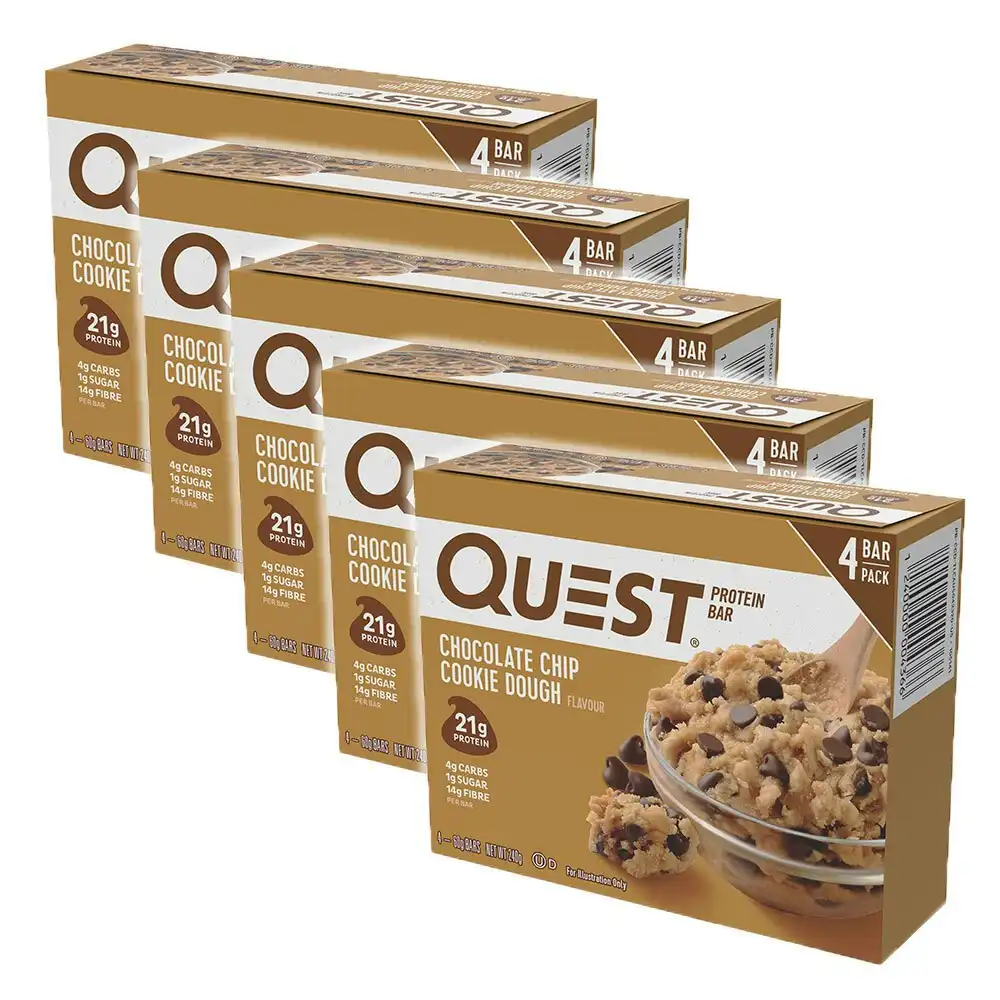 20x Quest Choc Chip Cookie Dough 60g Protein Bars Gym/Training Health/Fitness