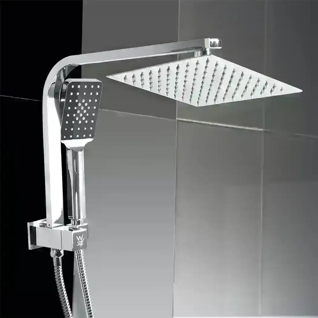 Traderight Group  High Pressure Shower Head Set Rain Square Brass Taps Mixer Handheld WELS Silver