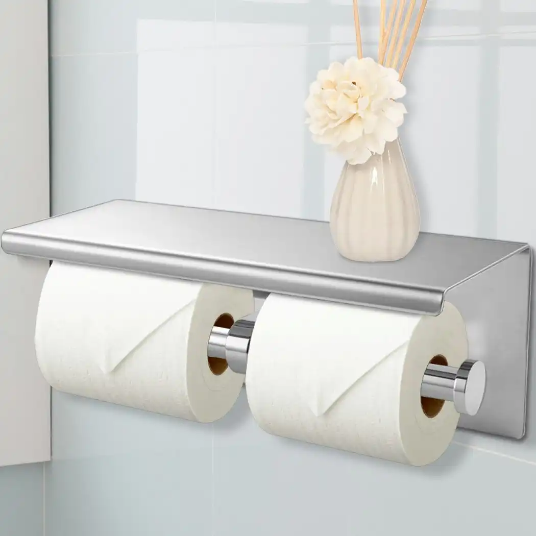 Traderight Group  Toilet Paper Holder Double Roll Stainless Steel Hook Bathroom Rack Wall Mount